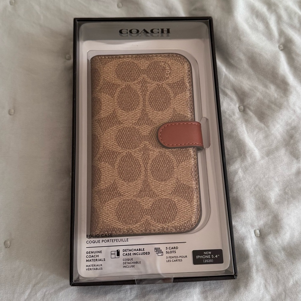 Coach Signature Folio iPhone 12 Mini Case in Tan